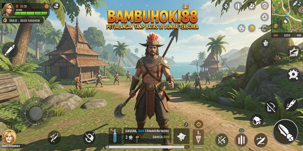 Tangkapan layar gameplay <strong>BAMBUHOKI88</strong> menampilkan petualangan di dunia terbuka yang luas.