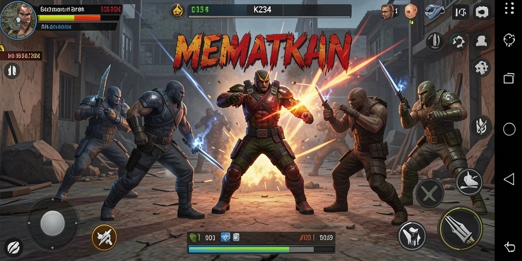 Tampilan aksi pertarungan K234 dengan karakter terlibat dalam duel.
