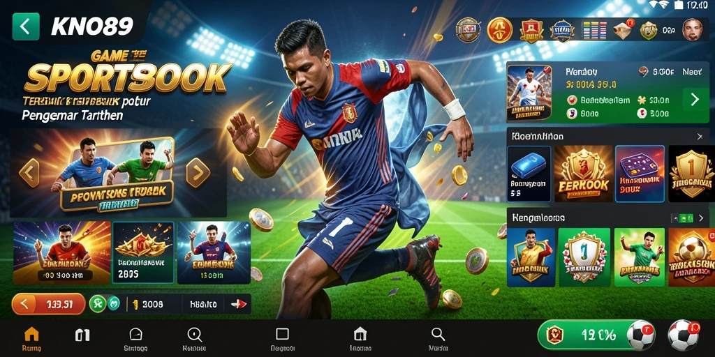 Screenshot utama KNO89 menunjukkan antarmuka taruhan olahraga yang interaktif.