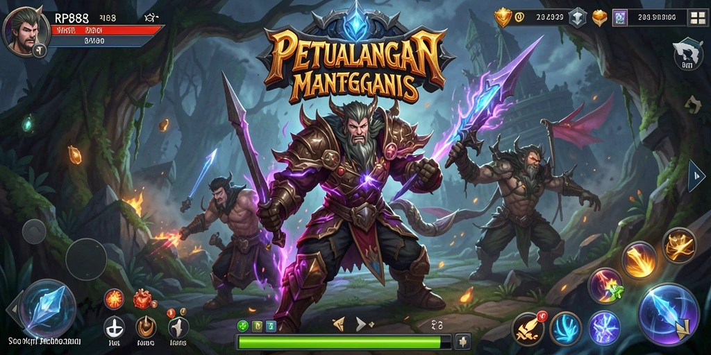 Gameplay RP888 dengan karakter yang beraksi dalam pertempuran RPG.